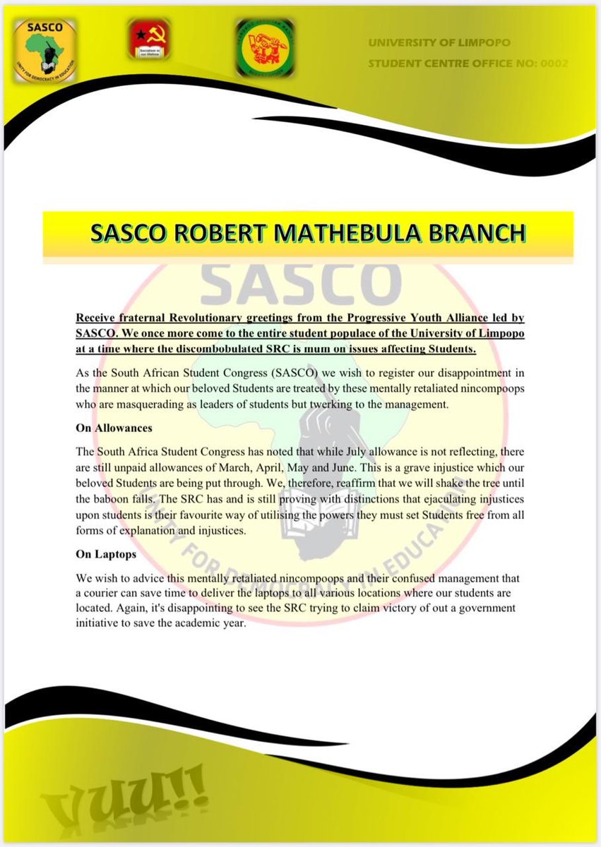 SASCO_UL's tweet photo. SASCO yabafundi https://t.co/TCMo7AApzo