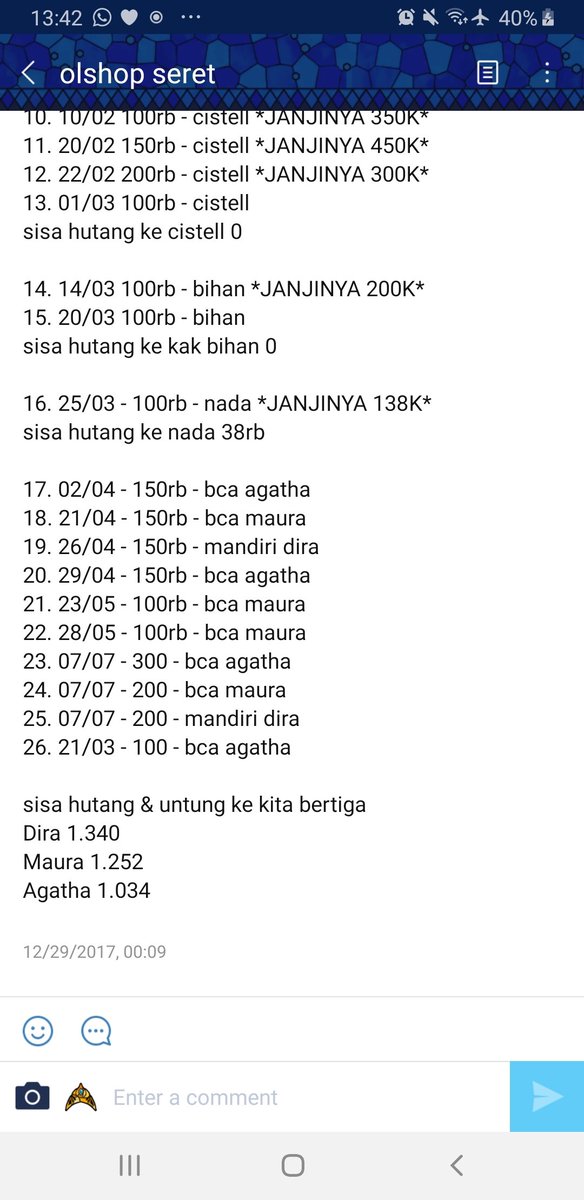 7. Pokoknya intinya begitu lah y guys smpe akhir dec 2017 kita kejar trus dia ngilang muncul ngilang muncul, detail tagihan dia 8jt, nticilnya seiprit². Kita lg yg ribet ngitungin. dia mah santai². Trkir trf juli 2019, abis gitu gapernah lagi sampai detik ini  #MadeliaRaniscam