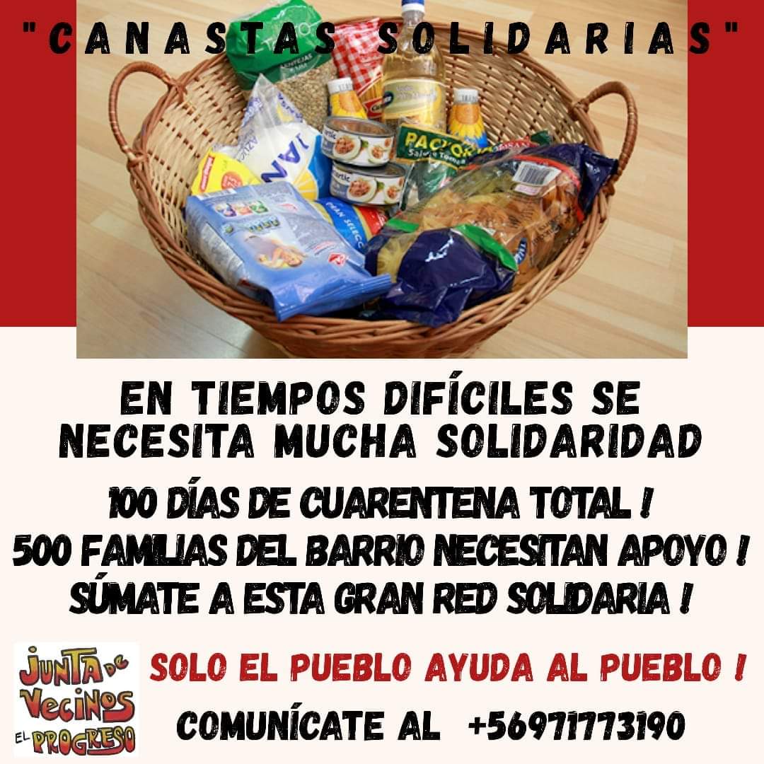 En Santiago Centro llevamos 100 días de Cuarentena Total...ya tenemos catastradas más de 500 familias del Barrio Matta que requieren apoyo urgente. 
Hemos entregado más de 450 canastas solidarias y cada día esto se pone más difícil.
Si quieres colaborar escribenos +56971773190