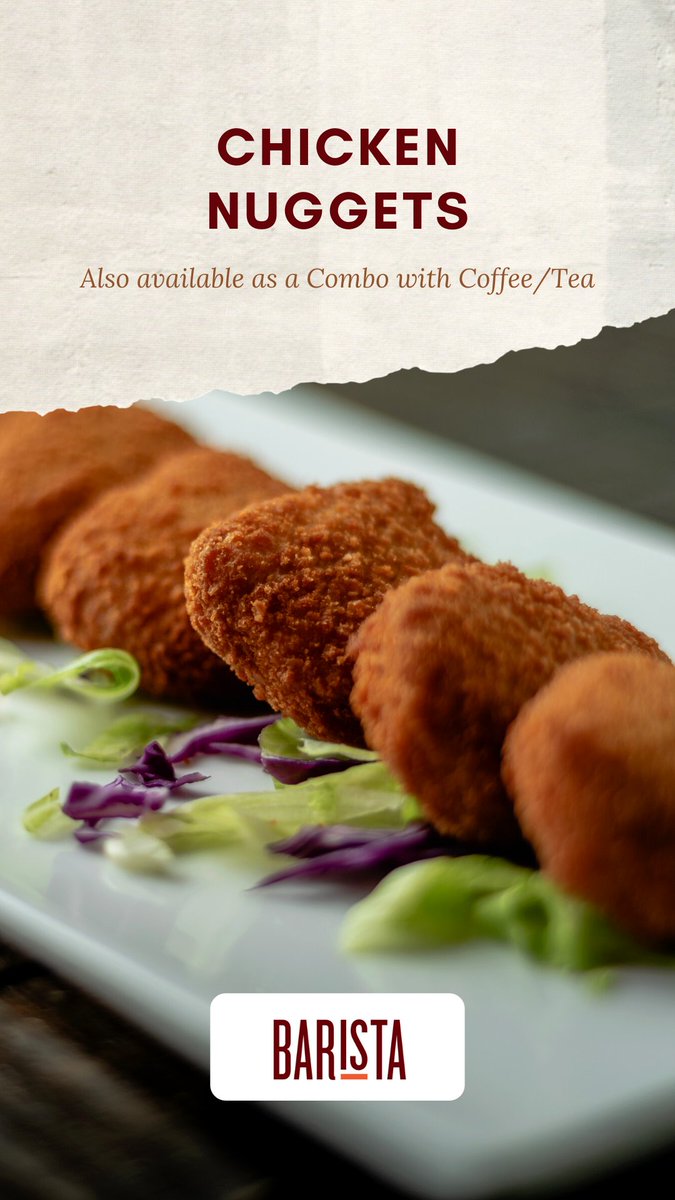 BaristaCoffeeMV's tweet image. In the mood for some coffee and chicken nuggets ✨
You can also get a combo deal for just Mvr 65/- 
#baristamaldives #chickennuggets #combodeal #StaySafe
