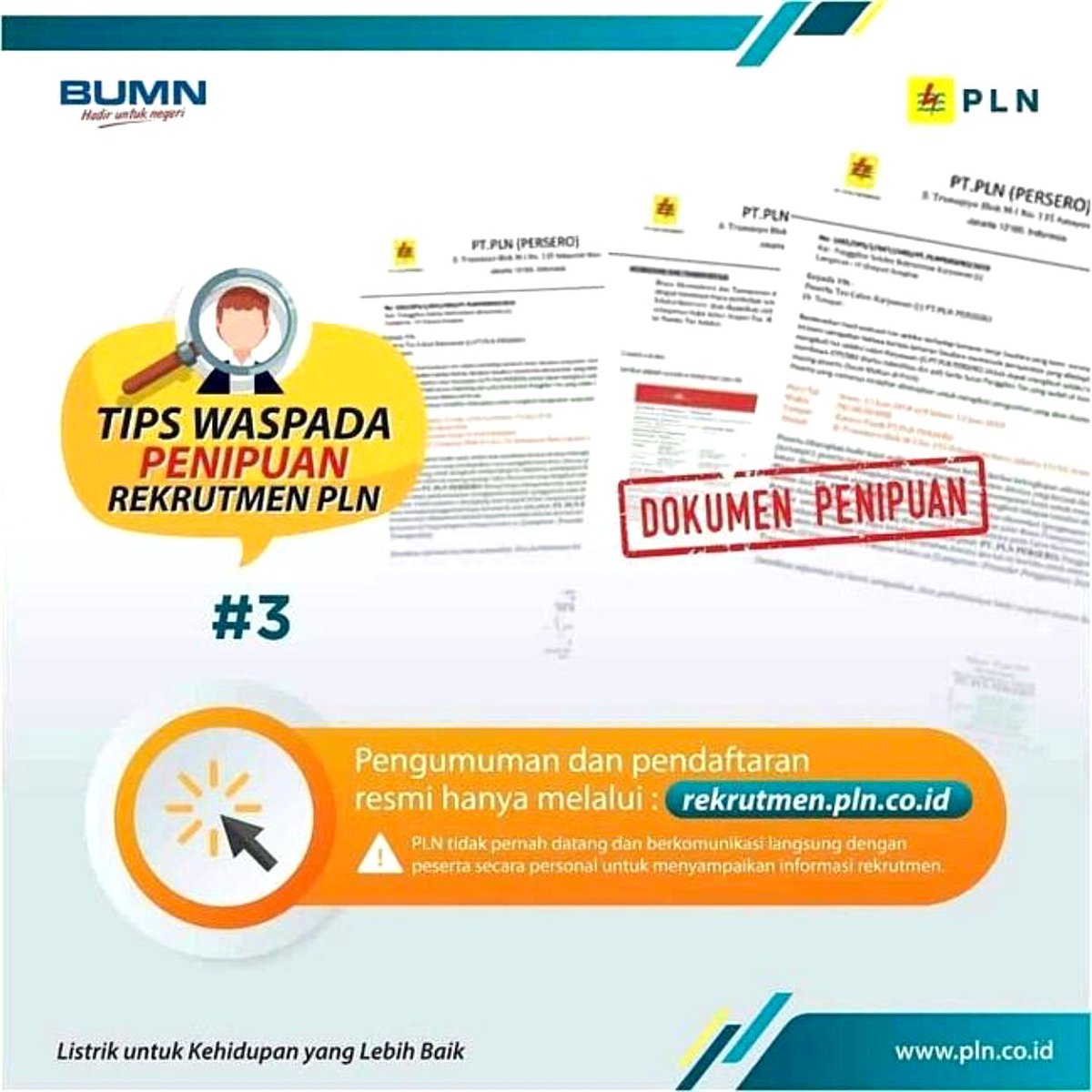 plnuidrkr's tweet photo. Halo #electrizen gimana kabarnya sehat kan ?

Nah hari ini, untuk #electrizen semua, mimin ingin berbagi informasi terkait adanya Penipuan terkait Rekrutmen PLN alias HOAX. 
.
Bagi #electrizen diharapkan untuk selalu waspada terhadap informasi rekrutmen yang membawa nama PLN ya. https://t.co/XvWu0UpbdE