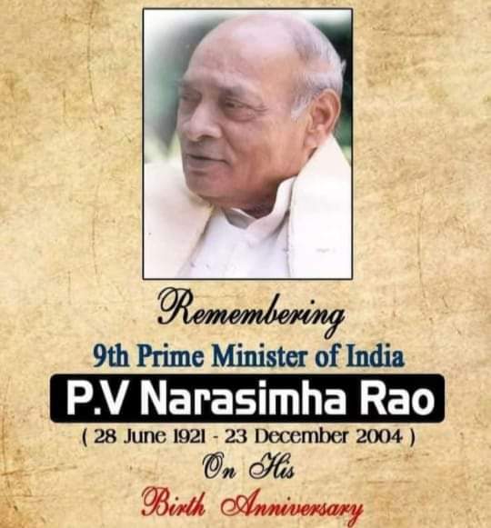 The Great Legendary leader of india Hon'ble #Exprime_Minister_of_india @PV_Narasimha_Rao Birth Anniversary!!💐💐🙏🙏
@100thBirthday_PVNR!!
