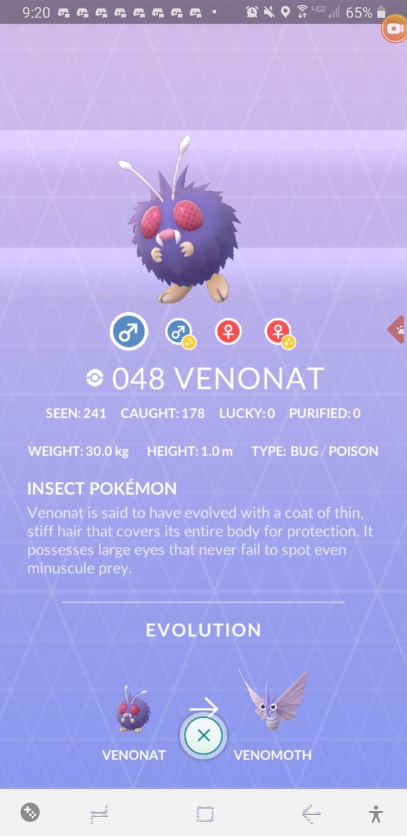 prone2zoneout's tweet photo. Yes I finally got the shiny venonat I love the eyes. It took me 241 checks in total to get this So glad I encountered it from the incense lure I had 😆😆😆💙💙💙#ShinyVenonat #PokemonGo #ShinyCheck #CoolEyes https://t.co/ROwuz2h3hJ
