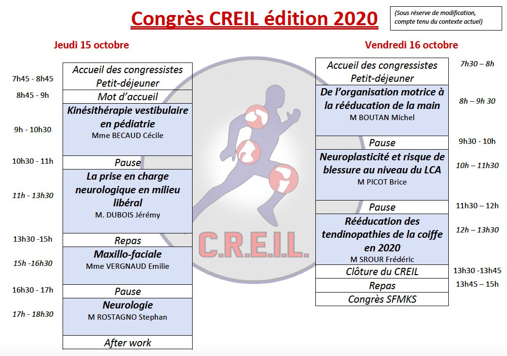 L’équipe du CREIL est heureuse de vous annoncer l’OUVERTURE DE LA BILLETERIE du Congrès CREIL 2020, le 15 et 16 octobre. 

Le prix du billet est en pré-vente à 10 EUROS, pour les 100 premiers inscrit. Il sera ensuite à 15 EUROS, alors rejoignez-nous vite !
helloasso.com/associations/b…