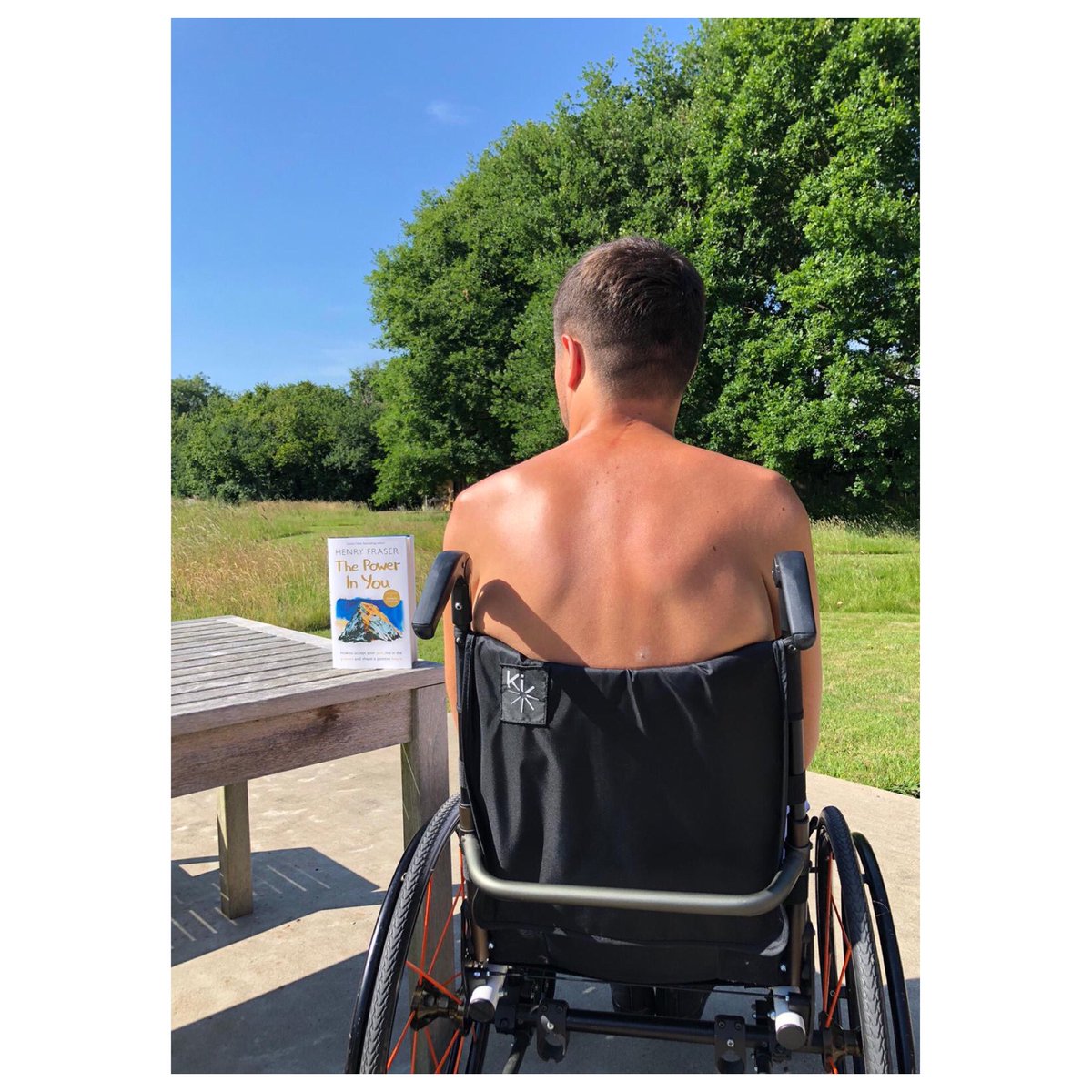 henryfraser0's tweet photo. My accident has left my body completely unable to regulate it’s temperature. On hot days I can only spend tiny amounts of time in the sun.

I’m grateful for every second I get to sit in the sun and I enjoy it more than I ever have in my life.

Chilling in the sun with my book. https://t.co/VxbDX7i08A