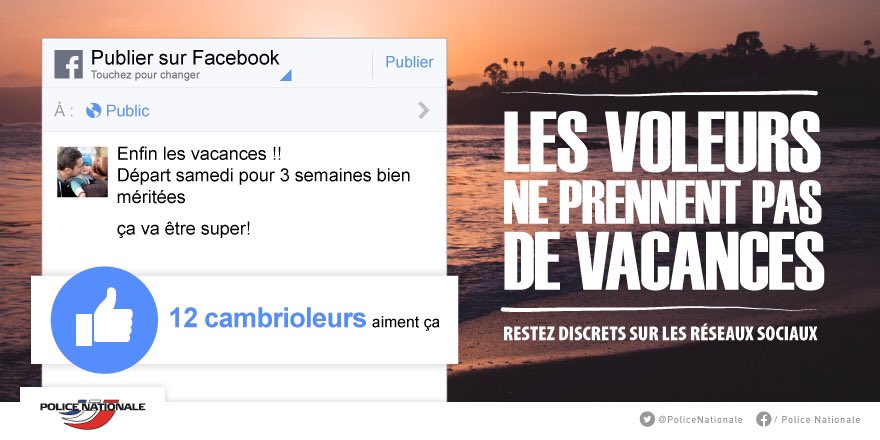 PoliceNationale's tweet photo. [#ContreLesVols] Après de longs mois de confinement #COVID19, vous avez hâte de partir en vacances ou en week-end prolongé ?
Restez discrets sur les réseaux sociaux pour ne pas informer d'éventuels cambrioleurs de votre absence. https://t.co/UfBwEnpsYx