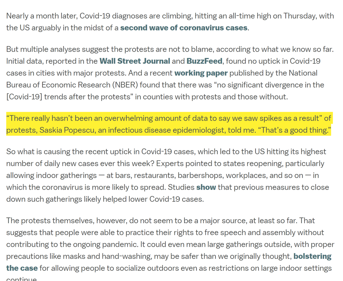 This is true for Norway, Denmark and Australia, all with low infection rates. It's also true, incredibly, for America, with easily the highest incidence of this disease in the world.  https://www.vox.com/2020/6/26/21300636/coronavirus-pandemic-black-lives-matter-protests https://edition.cnn.com/2020/06/24/us/coronavirus-cases-protests-black-lives-matter-trnd/index.html