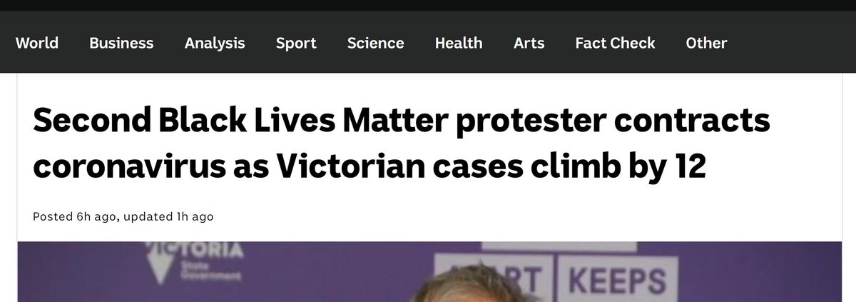 The racism-COVID discourse has had a few phases so far: - Warn of BLM protests causing 2nd wave- Link indv cases to protest- Link behavioural change to protest- Link multicultural communities to protest  https://ketanjoshi.co/2020/06/20/the-racist-response-to-anti-racist-protests-in-australia/ https://ketanjoshi.co/2020/06/23/no-protest-didnt-make-australians-complacent-democracy-isnt-as-deadly-as-they-say-it-is/