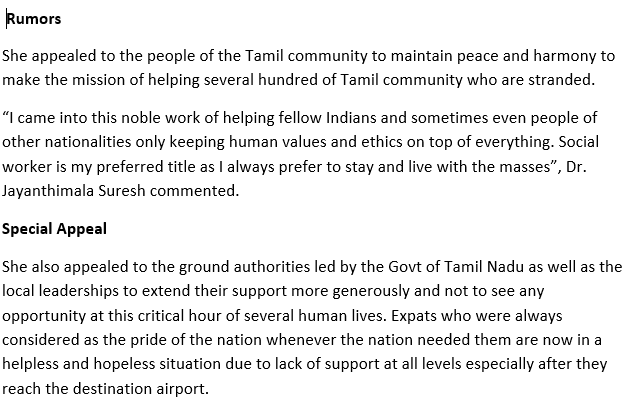 DrJayanthimala's tweet photo. Special Thanks to all the supporting officials/authorities &amp; Governmental entities for their Fire-fighting support in helping Tamil People repatriation by Charter Flights https://t.co/50BEv7NRgd