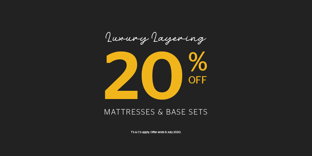20% OFF ALL mattresses &amp; bed bases.
Ensure your bedroom is set-up for the perfect night's sleep with 20% OFF our mattresses &amp; base sets.
Order online &amp; in-store today: bit.ly/38a9VeV
T's &amp; C's apply. Offer valid until 8 July 2020 or while stocks last.