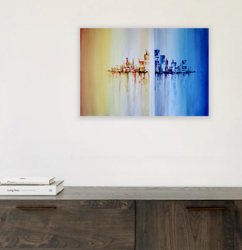 🐝A World Divided🐯
Watercolour painting on paper with an abstract depiction of a city so close yet so divided. With beautiful orange &amp; blue tones this image sums up the state of today‘a world.
✩°｡⋆⸜(ू｡◕ω◕｡)ooO(fantabulous)
#cityscape 
<a href="/meedydoofa/">💚#Meedydoofa - the art & craft community🧡</a> 
saatchiart.com/art/Painting-A…