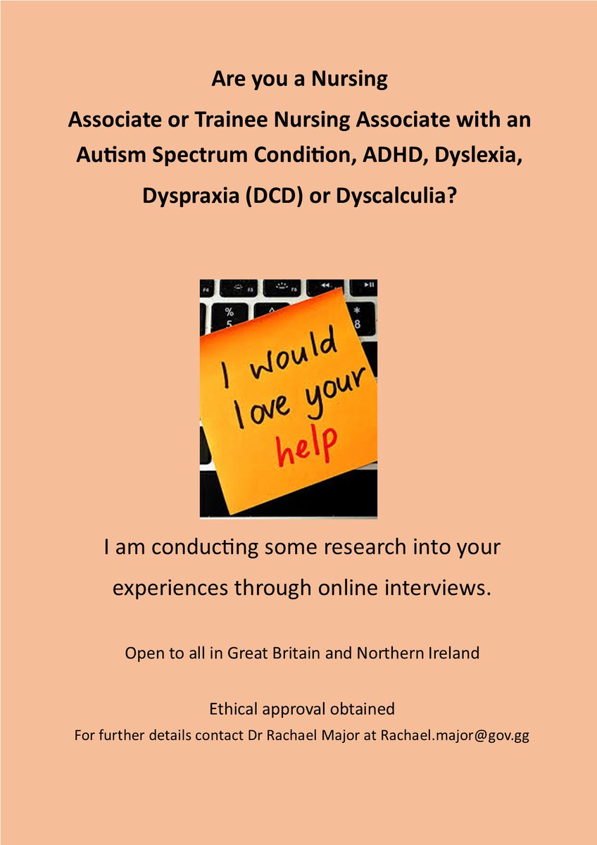 Still would like to hear from #nursingassociates &amp; #TNAs who would be interested in being part of my research #neurodiversity #dyspraxia #dyslexia #dyscalculia #autism #ADHD. Please RT <a href="/WeNursingAssocs/">WeNursingAssociates 💙</a> <a href="/WeStudentNurse/">WeStudentNurses 💙</a> @StNurseProject <a href="/NDNursesUK/">NeuroDiverse Nurses</a> @UoC_NA <a href="/Maggiew56700896/">Maggie ward💙 published BJHCA×4 keephoLDNon take 2</a>