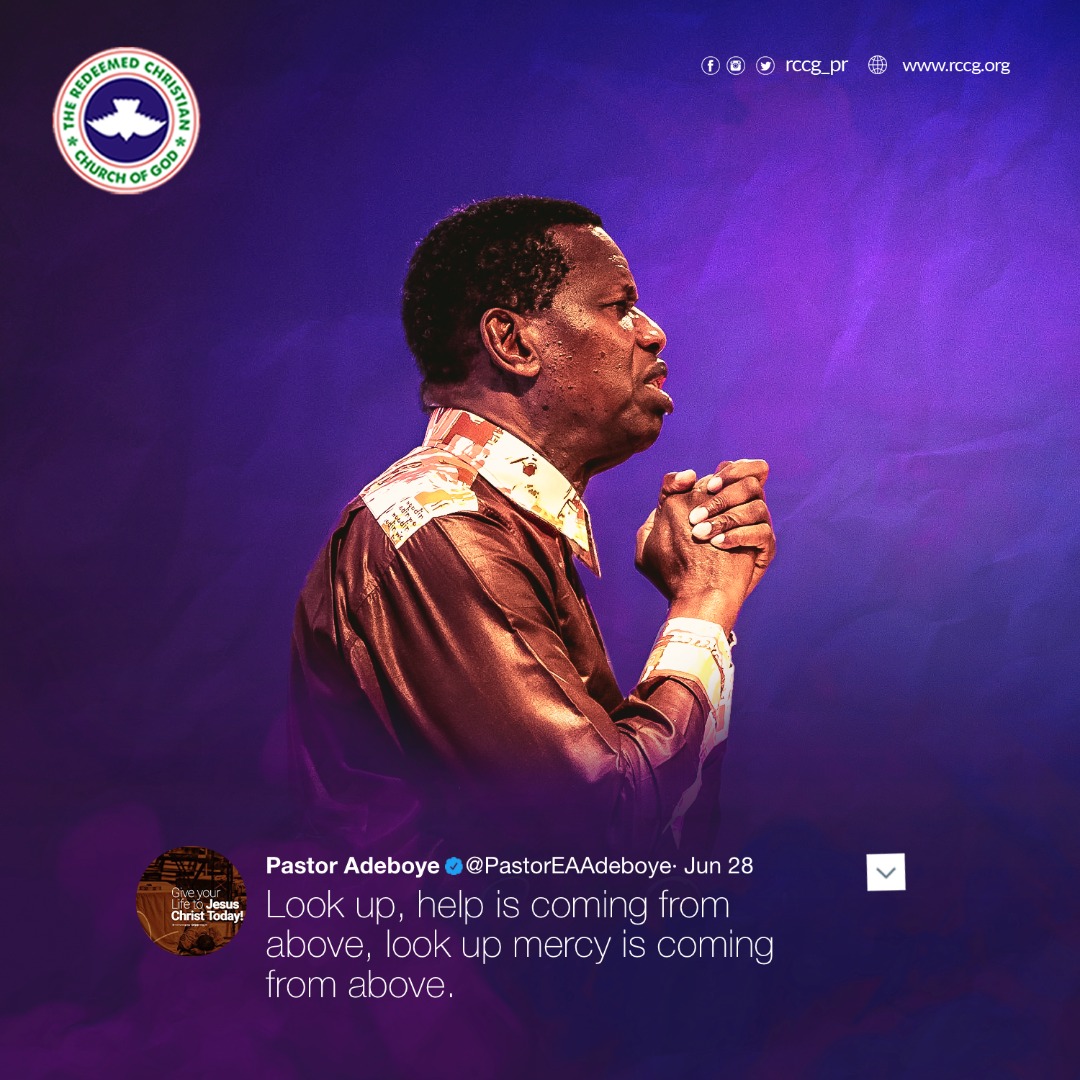 Rccgpraiseteam1's tweet photo. Look up, help is coming from above. Look up, mercy is coming from above.
@PastorEAAdeboye
RCCG Special Sunday Service
#LockdownToLeapingUp3 https://t.co/Sw4GKApEbo