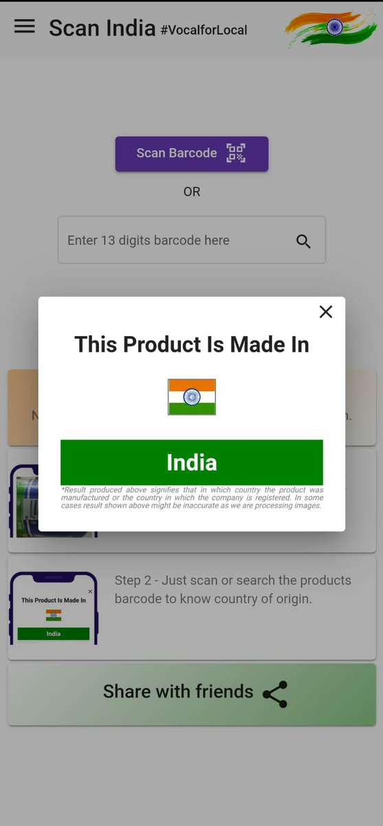 PapamalD's tweet photo. Now its easy to find products country of origin by just scanning Barcode.

Be Indian and proudly buy only Indian products.

Scan before you buy anything.
https://t.co/11D773uo2s

#ScanIndia
#VocalforLocal
#BoycottChineseproducts
#Boycott #Chinese
#Aatmanirbhar #Bharat

Please RT. https://t.co/LNqygMiZ3J