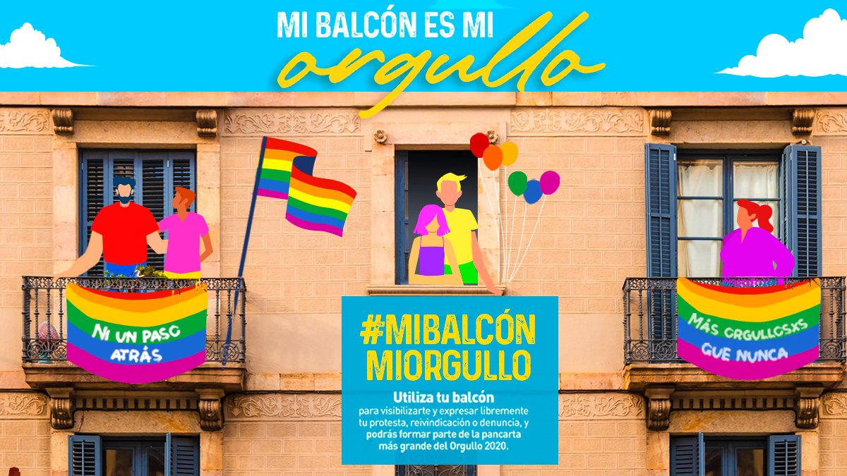 Este año el #OrgulloLGTBI no sale a las calles, pero sí al balcón a visibilizarse, denunciar y reivindicar sus derechos y libertades. Cada balcón es una voz, un Orgullo, y tú puedes sumarte decorando el tuyo. Todavía hay #1MillóndeRazones por las que seguir luchando <a href="/XSolidaria/">XSolidaria</a>