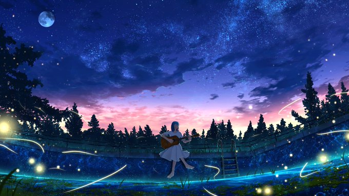 「blue hair night sky」 illustration images(Latest)｜21pages