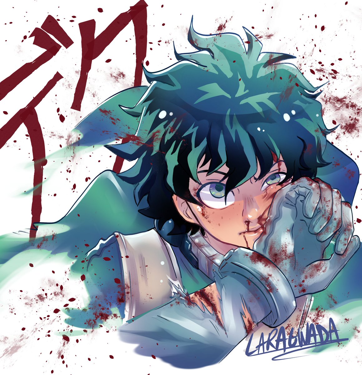 GwadaLara's tweet photo. Cinnamon Roll ready to fight  ! I warn you !! (I don't have a cinnamon roll emoji, so here is a broccoli 🥦)
#deku #MyHeroAcademia #BokuNoHeroAcademia 
#midoriyaizuku 
#bloody 
#fanart https://t.co/yqhoRna5eh