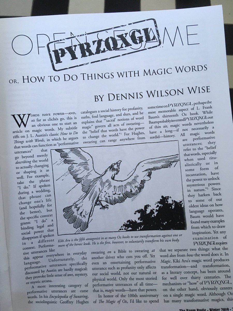 Each year, we celebrate another Oz book’s centenary, and last year The Magic of Oz, which features the unpronounceable charm ‘pyrzqxgl’! Dennis Wilson Wise’s 9-page article explores the history and function of magic words in and beyond literature: