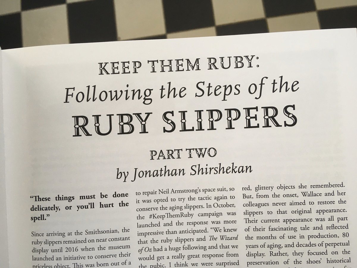 The M-G-M movie will never be forgotten, and this issue its many fans could enjoy the 4-page second part of Jonathan Shirshekan’s article on the Ruby Slippers’ conservation by the  @smithsonian: