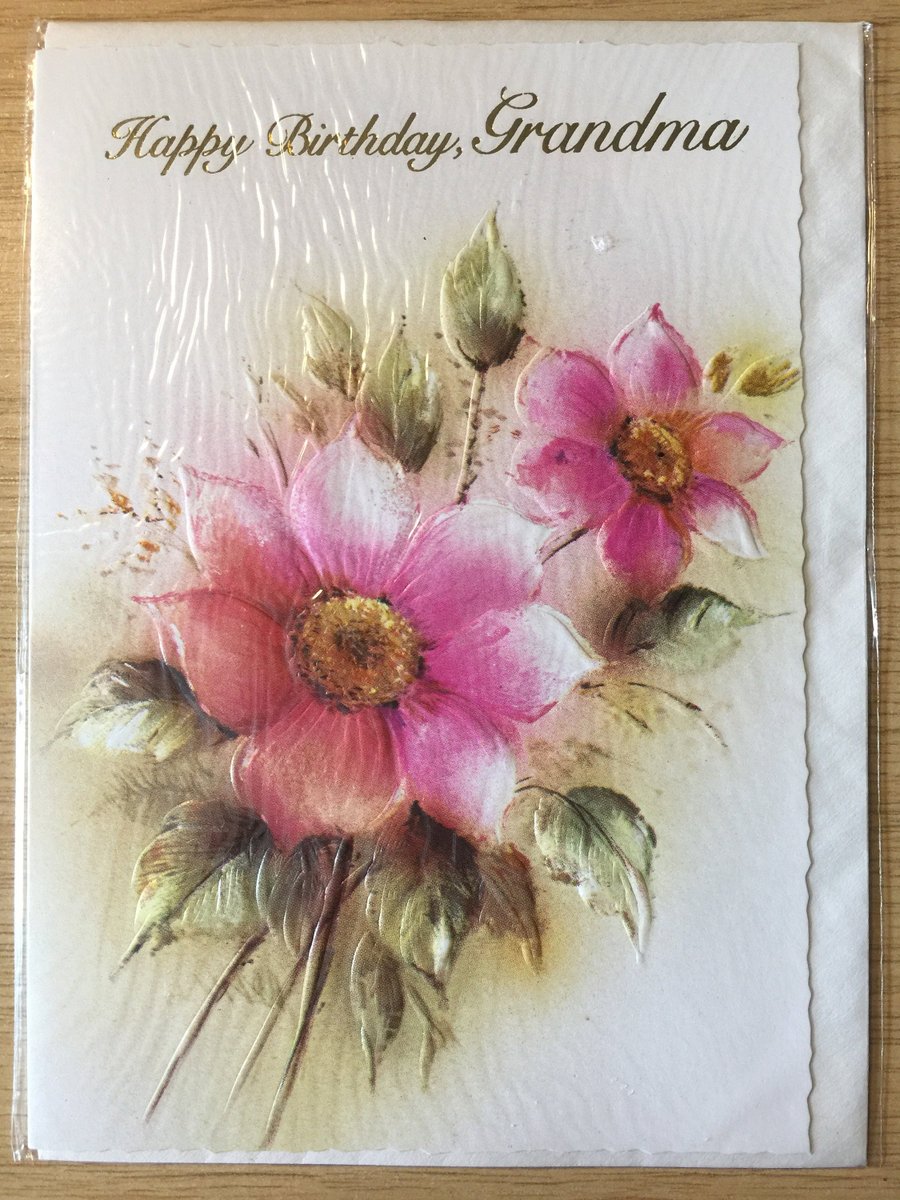 WatsonsVintage's tweet photo. NEW LISTING - ONLY £2.50 EACH FOR THESE STUNNING VINTAGE FLORAL DESIGN 'GRANDMA' BIRTHDAY CARDS IN MY #etsyshop: RARE Circa 1960s STUNNING 'Happy Birthday, Grandma' Birthday Card - Pretty Pink Raised Floral Design #BeautifulVerse #NostalgicCard https://t.co/V4G9Q82qxC https://t.co/RlT3saQKbr