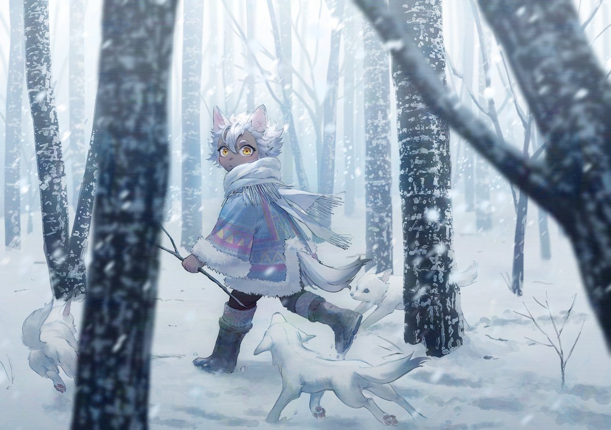「雪降る森の中で子狼を見かけた。 」|こきりんのイラスト