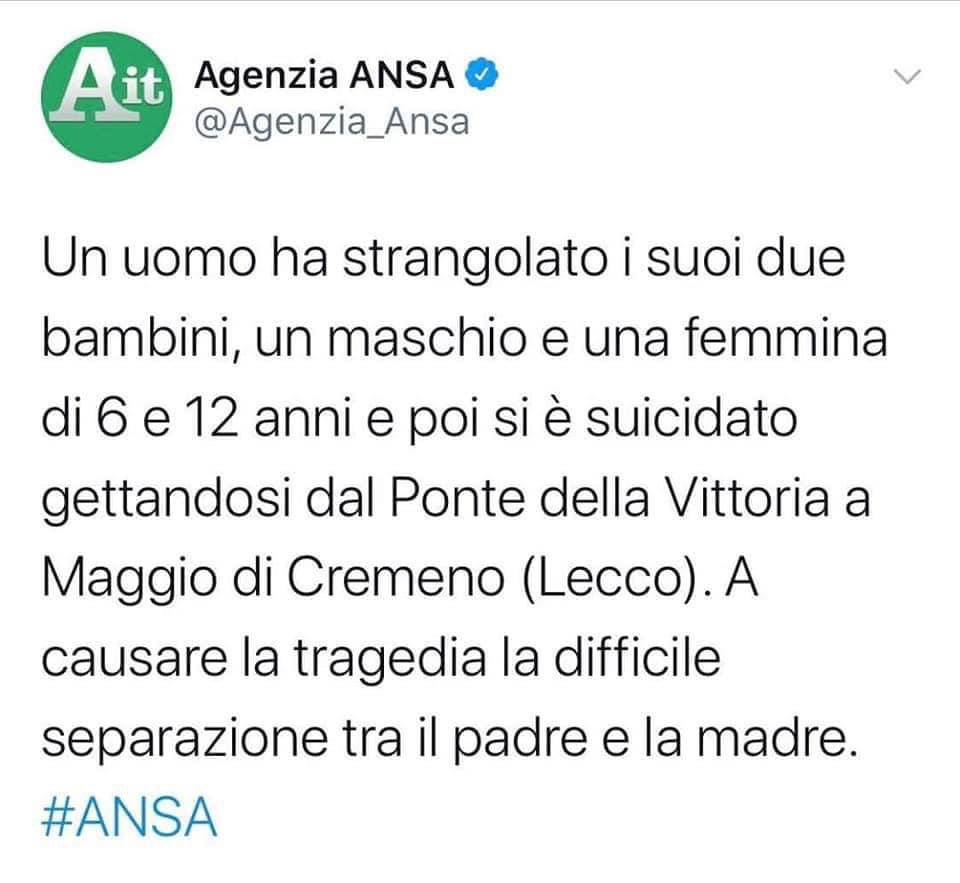 nonunadimeno's tweet photo. Ciò che l'informazione chiama dramma dei padri separati è l'omicidio dei propri figli per vendetta nei confronti dell'ex moglie. 
Mistificare la realtà per colpevolizzare le donne e assolvere gli uomini violenti si chiama patriarcato.  
#Lecco #informazionetossica https://t.co/wovOjtslTA
