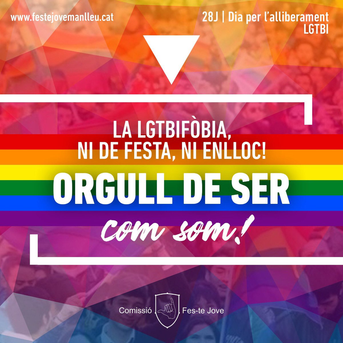 FesteJove's tweet photo. 🏳️‍🌈 #28J | La LGTBIfòbia, ni de festa, ni enlloc! ORGULL de ser com som, a #Manlleu i arreu! #LGTBI #28JTenimFutur https://t.co/9ClS8EkPfF