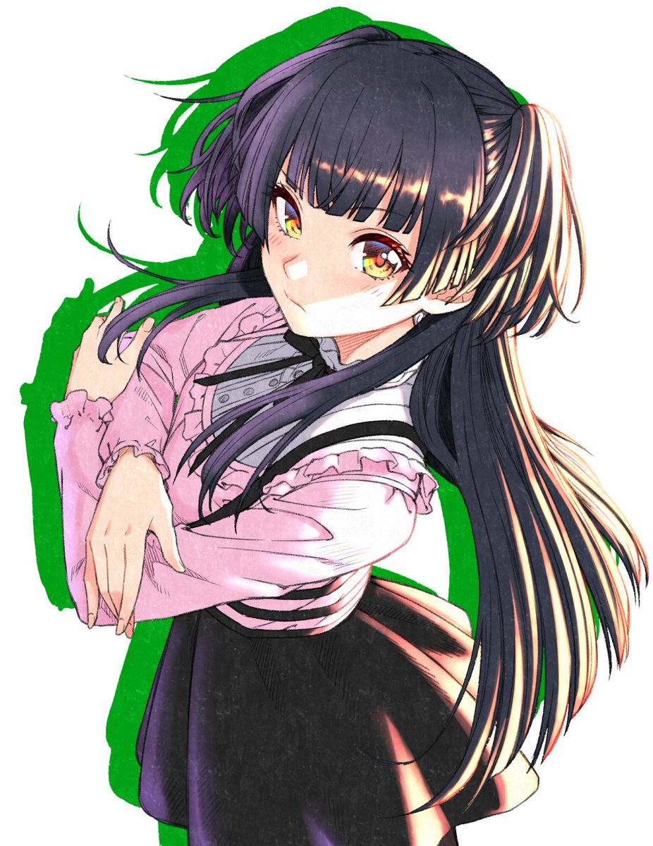 mayuzumi fuyuko 1girl solo black hair skirt long hair shirt two side up  illustration images