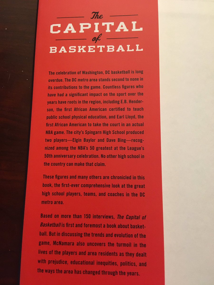 Suggestion for June 28 ... The Capital of Basketball: A History of DC Area High School Hoops (2019) by John McNamara.