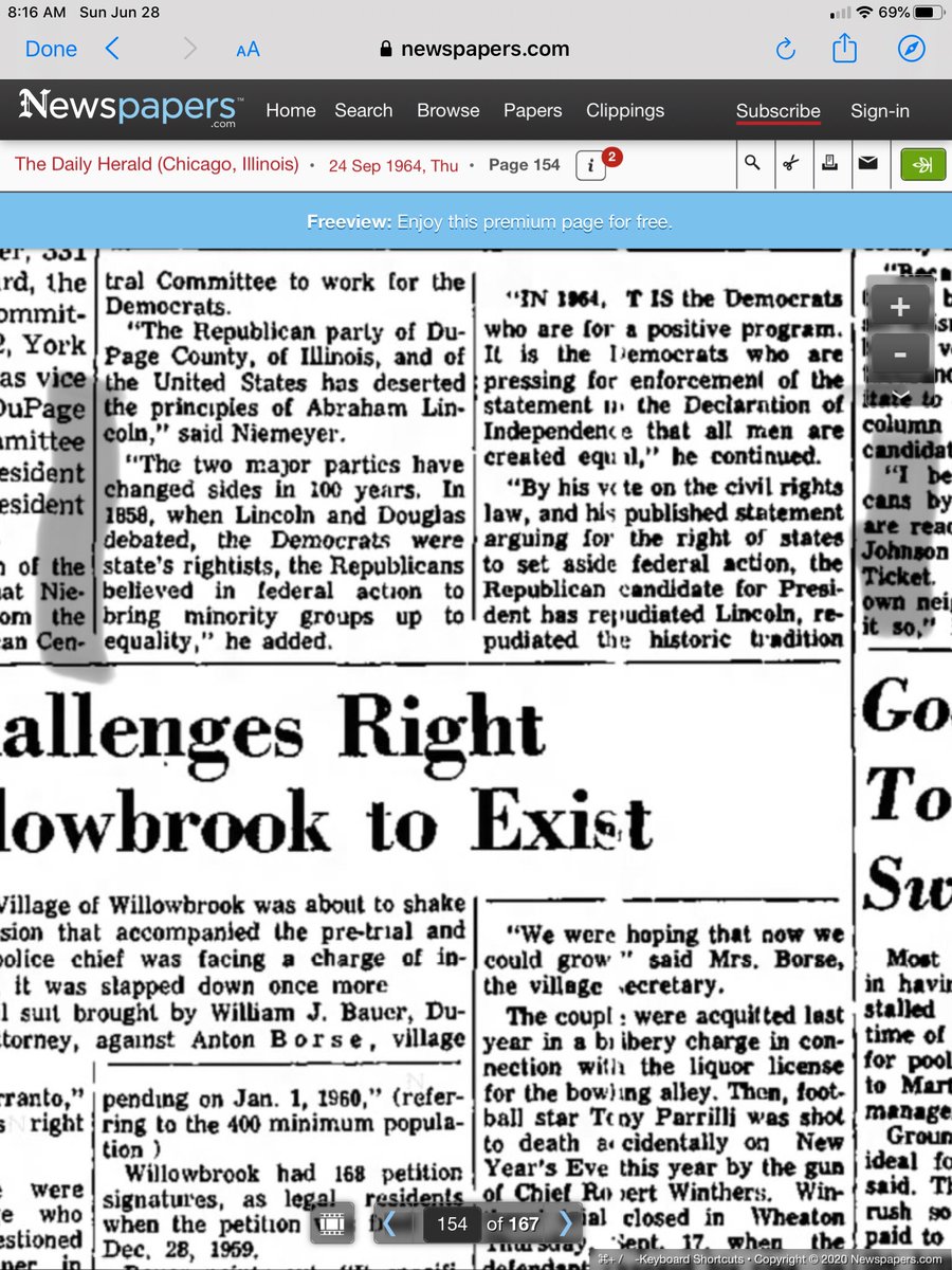 In 1964, Arthur H. Niemeyer, a former GOP precinct chief in Illinois, supported Lyndon Johnson and said the Party “has deserted the principles of Abraham Lincoln” and noted that “the two major parties have changed sides in 100 yesrs.”/9