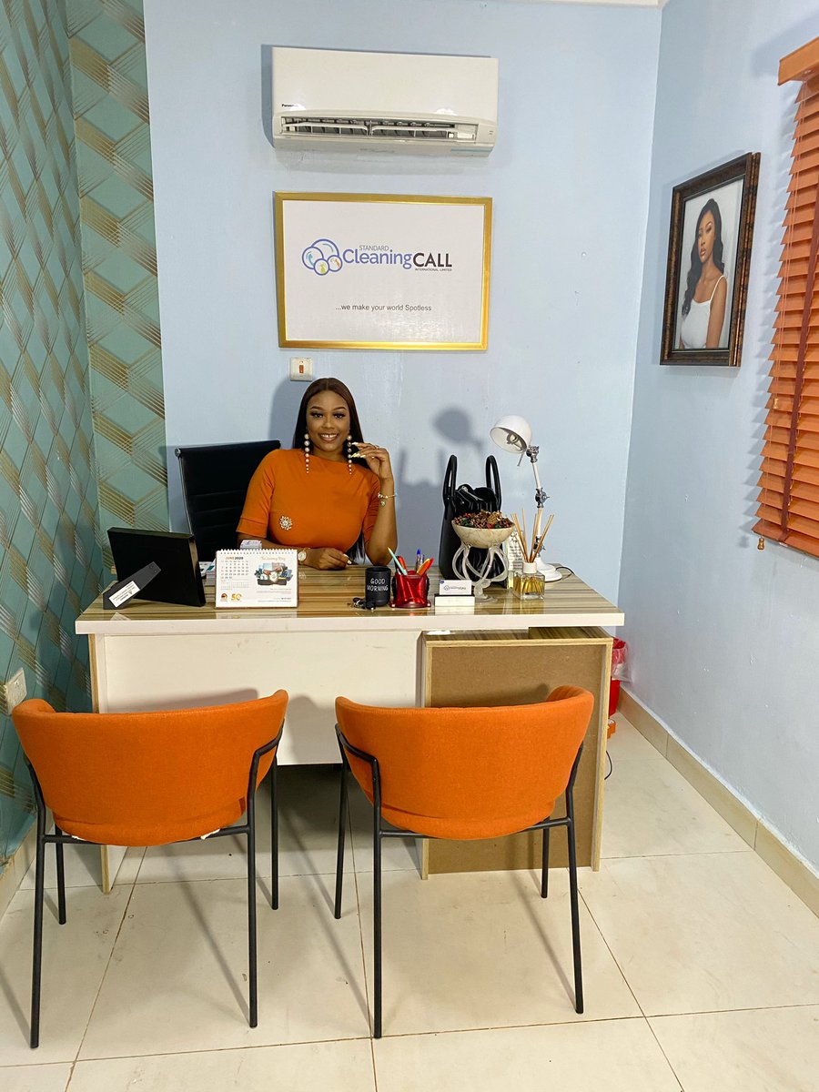 Njideekah's tweet photo. Today I opened my Office, couldn’t be more grateful 🙏🏼🥺. Hello I’m Naomi Emu, C.E.O of Standard Cleaningcall Call Int’l Ltd. https://t.co/vmWq3J7uW0