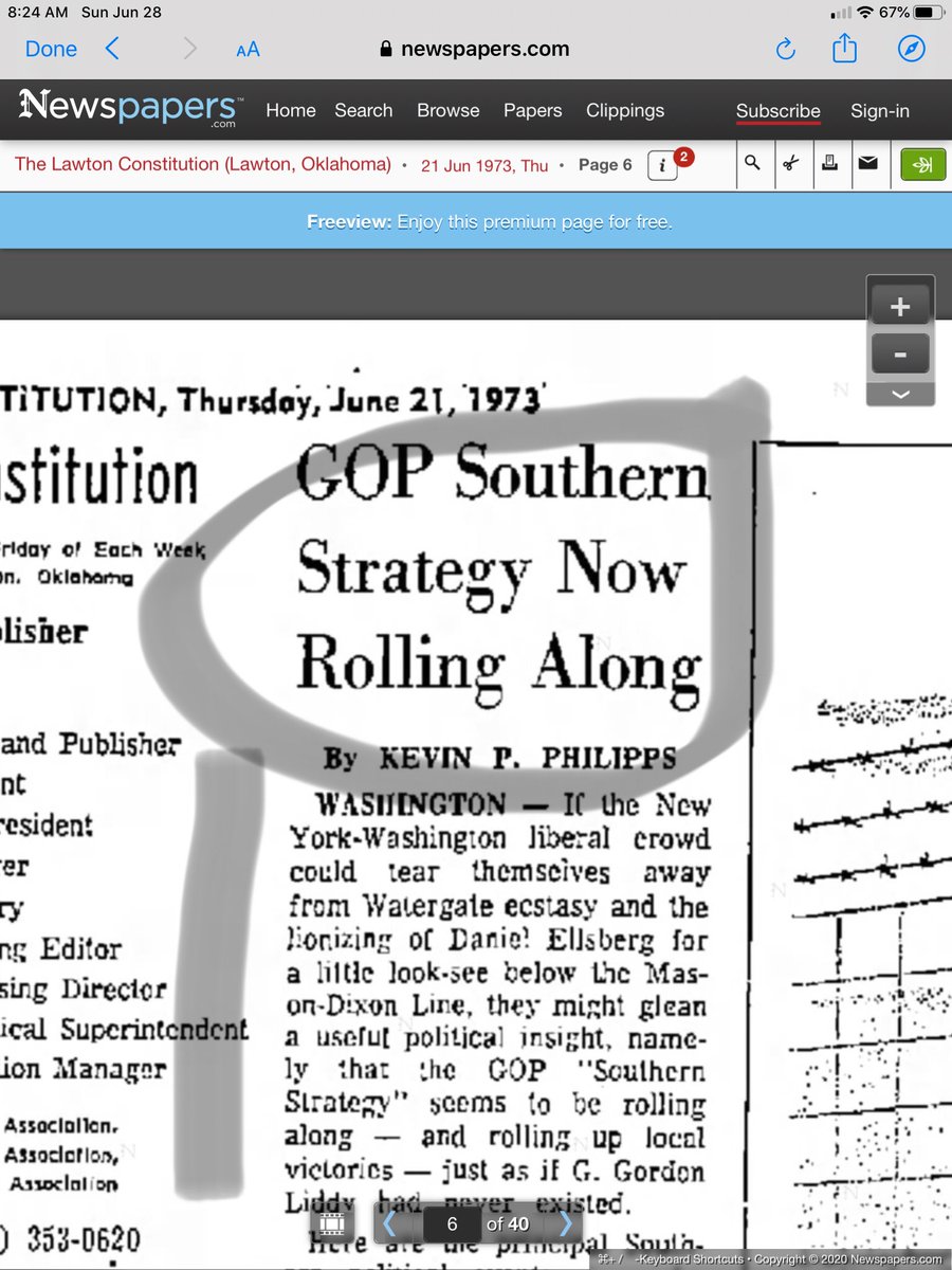 In this 1973 article on the “GOP Southern Strategy,” Kevin Phillips notes that Mills Godwin, a former Democratic Governor of Virginia, had won the Republican nomination. (He indeed was elected in 1974, to become the first Governor to be elected as both a Dem and a Repub.) /11