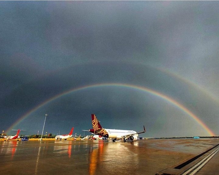 This is amazing😍😍🤩🤩
The rainbow🌈, nature and also the VISTARA ✈✈ flight✈... 
I travelled 3 times in it and Seriously vistara is very good .. It's service and management is superb... 
#vistaraairlines