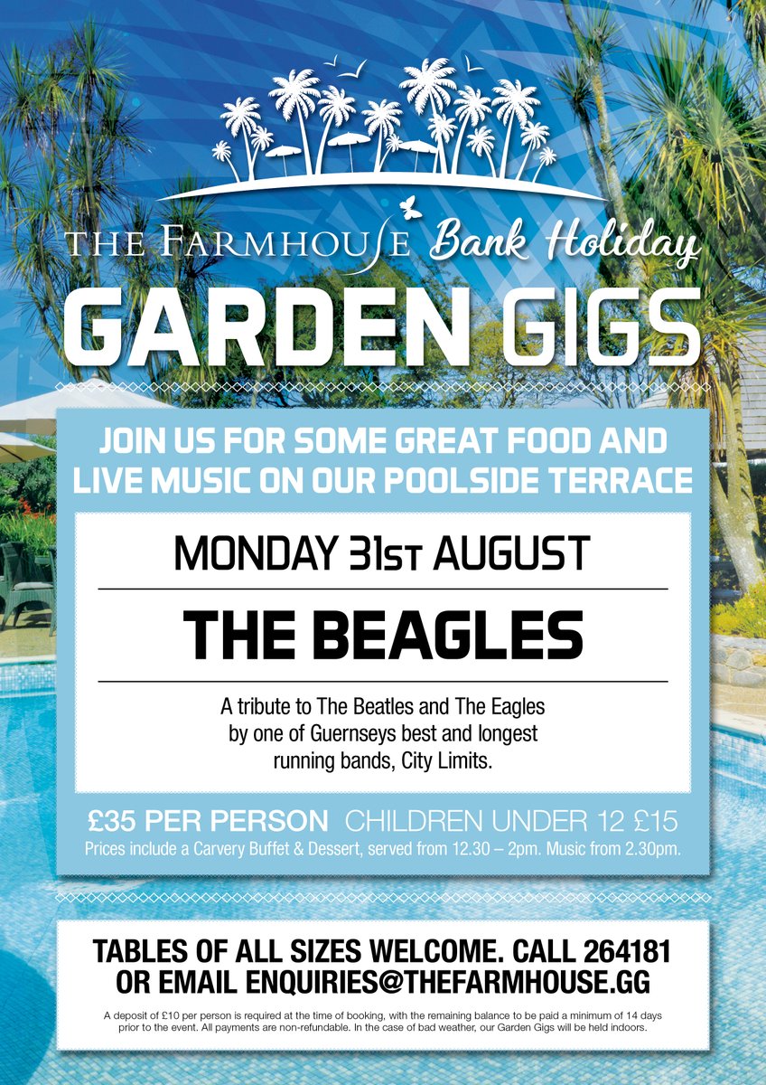 Whilst we eagerly await confirmation of this year's #BalconyGigs at <a href="/CoboBayHotel/">Cobo Bay Hotel</a> we are pleased to confirm we will be hosting a Bank Holiday Garden Gig at the end of August with Guernsey's finest, City Limits, performing a tribute to The Beatles and The Eagles!