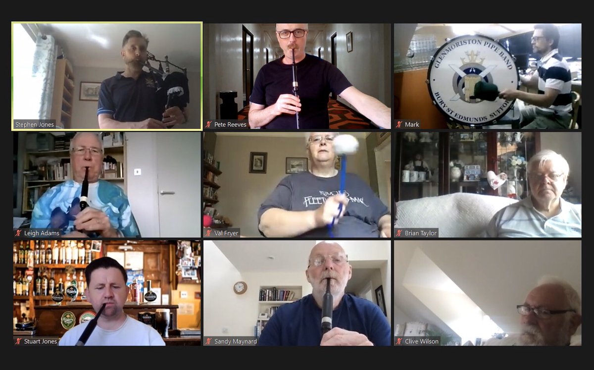suffolkpipeband's tweet photo. Well, over three months in now and the virtual practices are well established on a Sunday morning. I think the Pipe Major’s execution might be slowly improving too! Good to see a couple of faces we haven’t seen for a while 😊🇬🇧🏴󠁧󠁢󠁥󠁮󠁧󠁿🏴󠁧󠁢󠁳󠁣󠁴󠁿 https://t.co/RZ8e8yLFrK