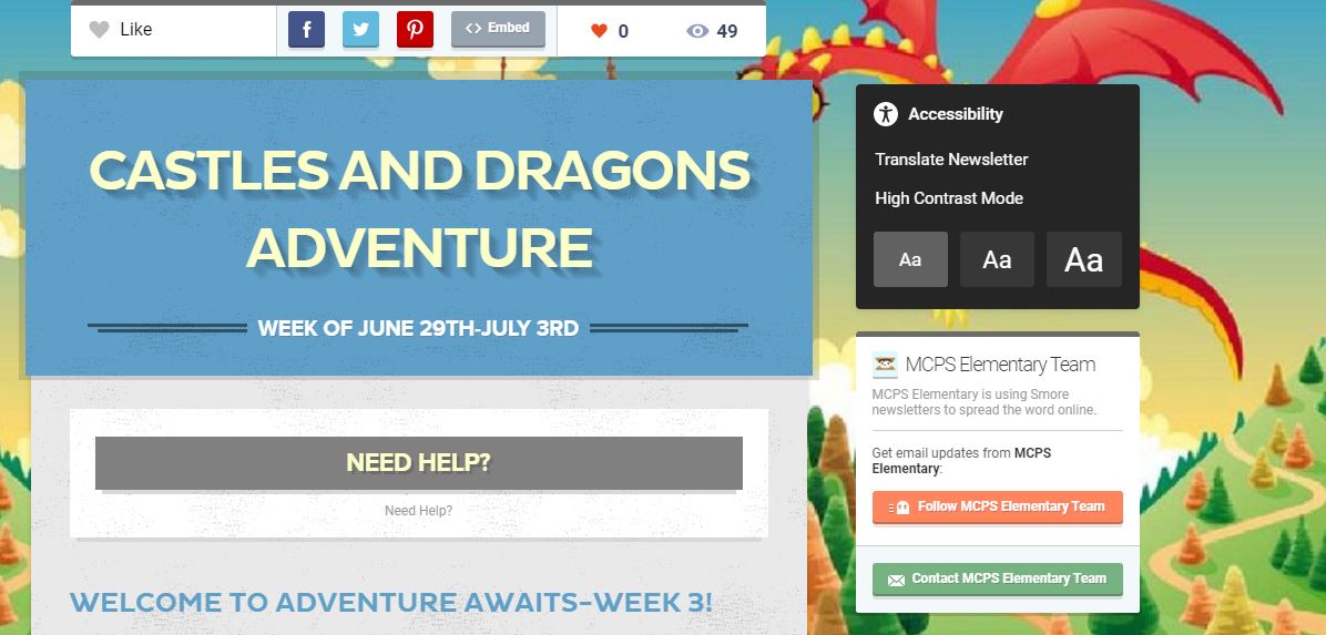 davisc651's tweet photo. @collegeparkelem Hey boys and girls! Our new adventure "Castles and Dragons" start this Monday and it's on Fire! Click the Community Reads icon on our web page and join the fun. #adventureawaitsMCPS #adventureawaitsCPE https://t.co/iiMAPWagCW