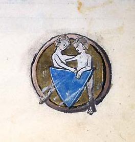 For Pride Month, I present a thread of homoerotic medieval depictions of the sign Gemini.[TW: there will be medieval images of erections down thread; yes, really](Morgan Library, MS M101, f. 006r)  #MedievalTwitter
