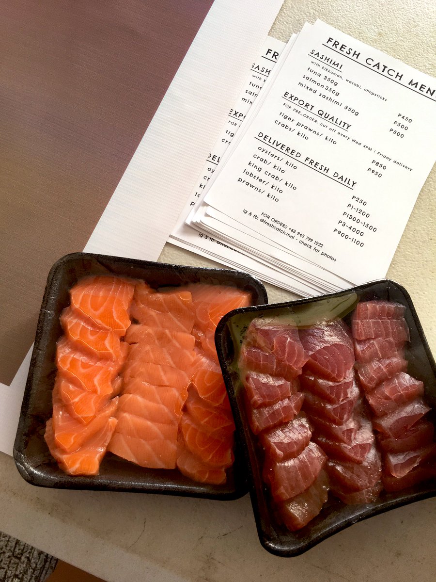thisinnagirl's tweet photo. FreshEST seafood straight from the sea to you!  P250 only for 185g pack sashimi (below pic). It comes with wasabi and yamasa sauce. We deliver daily 💕

IG: freshcatch.mnl 🐟 https://t.co/Ph4xeZU5Zz
