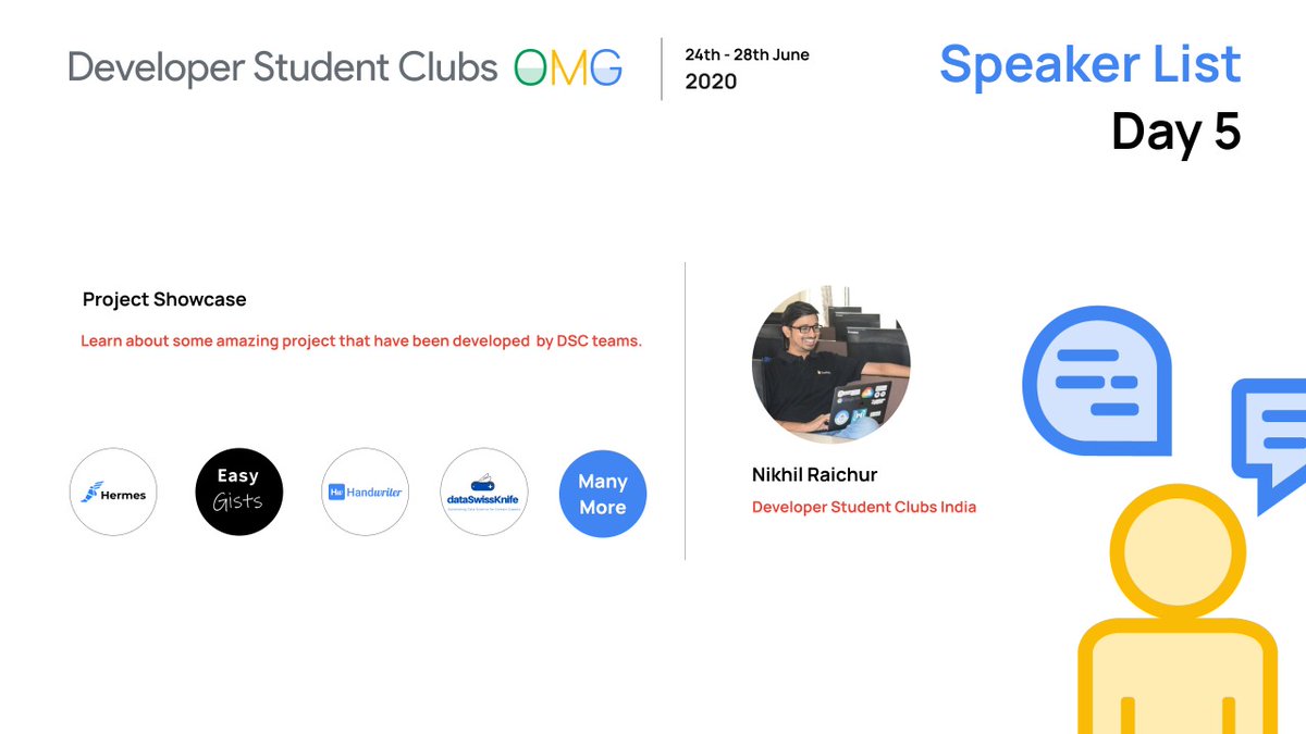 Developer Student Clubs - India team has worked to bring the best out of technology for the society.

Talking about all the achievements from DSC India team we will be having @nikhilraichur91 with us at #dscomg

Register now at dscomg.com

#DeveloperStudentClubs