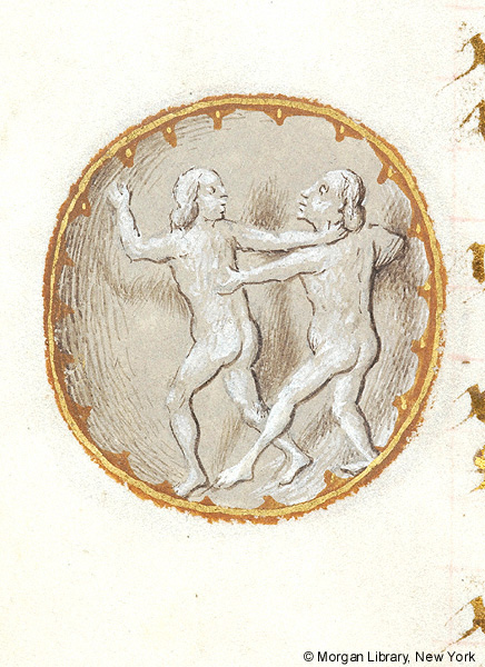 This thread is silly, but I think there's a serious point to be made about the representation of queer desire in Gemini images and other places where the convention of representations made it "ok" to depict homoeroticism. (Morgan Lib., MS m1053, f. 005v)