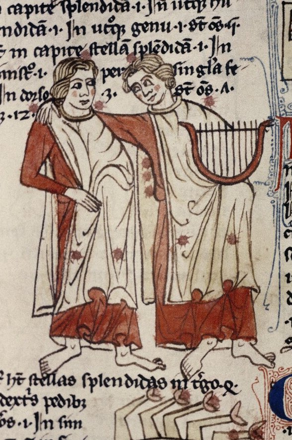 How many of the artists working on these manuscripts had queer desires? History is filled with queer people who found "safe" ways to depict their desires, and queer readers who read queer desire into homoerotic imagery. (Bodleian Library, MS Laud Misc. 644, f. 008v)