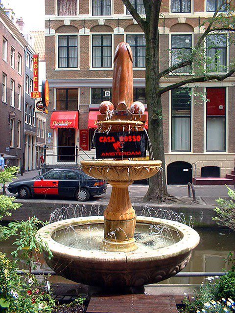 This penis fountain is in Amsterdam’s red light district.