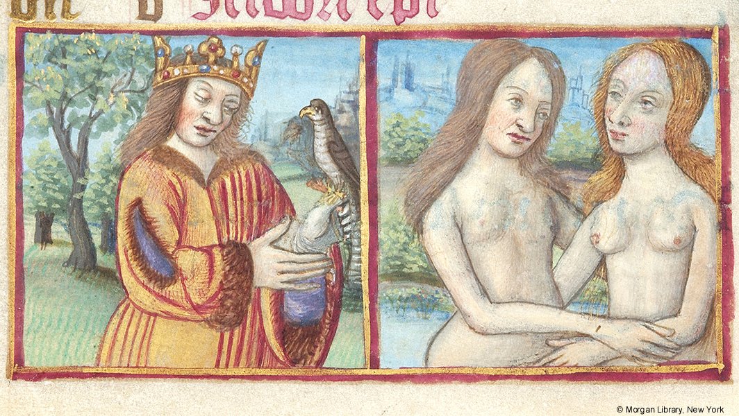 We don't really make those objections for eroticized art depicting men and women together, though.(Morgan Library, MS m510, f. 004r)