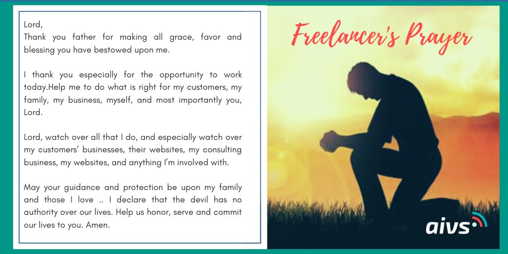 RejaneTorresVS's tweet photo. Whoever we are, whatever we do, whatever we have achieved, we know that this not because of our own but because of a Supreme Being. Let's start this week with this #freelancing #prayer 

#StartupSunday #godisgood #christianlife #freelancerprayer 
#AnchorVirtual https://t.co/FAXYPPiJAk