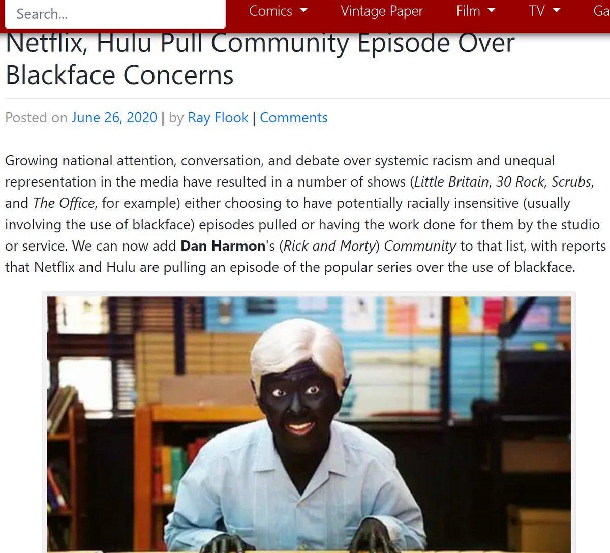  https://bleedingcool.com/tv/netflix-hulu-pull-community-episode-over-blackface-concerns/Attention!The drama ”Community”'s episode regarding dark elf cosplay is removed.NOT "Record of Lodoss War"!Mr mizuno is worrying about effect of this incident.In Japan,tan skin,elf,etc have popularity to some degree.Many Japanese have been worrying.