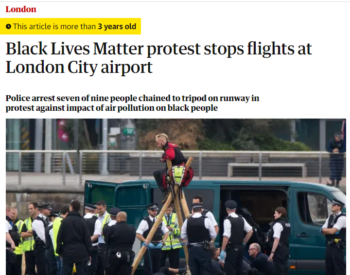 One of the first public acts in the name of BLM UK was back in 2016, when they occupied London City Airport, citing the "impact of air pollution on black people".  https://www.theguardian.com/uk-news/2016/sep/06/black-lives-matter-protesters-occupy-london-city-airport-runway