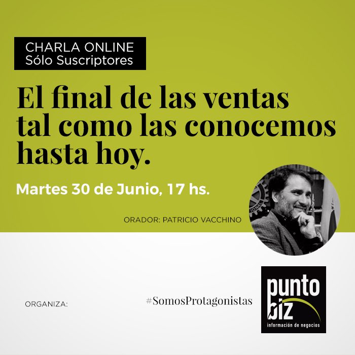 pvacchino's tweet photo. EL FINAL DE LAS VENTAS TAL COMO LAS CONOCEMOS HASTA HOY

El próximo martes en el seminario web de Punto Biz voy a presentar como hacer un plan de marketing en este contexto de pandemia, para vender más cosas, a más gente, más a menudo y a mejores precios. 

#MarketingDistinto https://t.co/o6GDEfAhXc