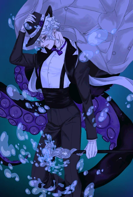 #ツイステファンアート
#twstファンアート
ちょこっと本気のアズール。
人魚姿の方が魔力強そう。
バトルフィールドが
一瞬で海水で満たされる。
小エビちゃんはウツボたちによって保護されてるよ。 
