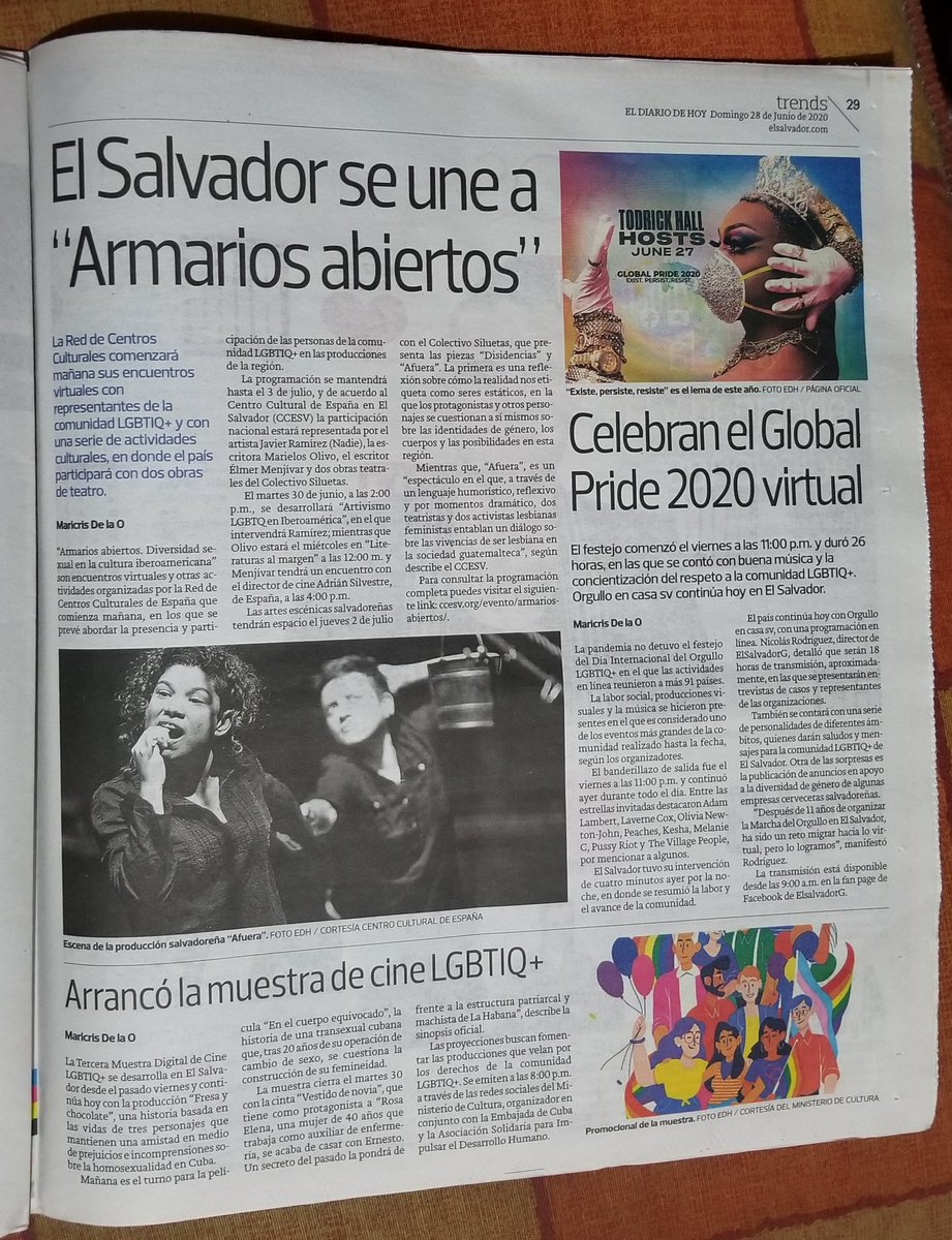 creativox_sv's tweet photo. No se pierdan HOY a la 9 a.m. el Inicio de la Video Maratón de #OrGulloEnCasaSV ! Hasta salió en el períodico de mayor circulación de El Salvador 🏳️🌈🇸🇻🥰 #GlobalPride #OrgulloGlobal #Orgullo #ElSalvador https://t.co/N1qjJ1M5lS
