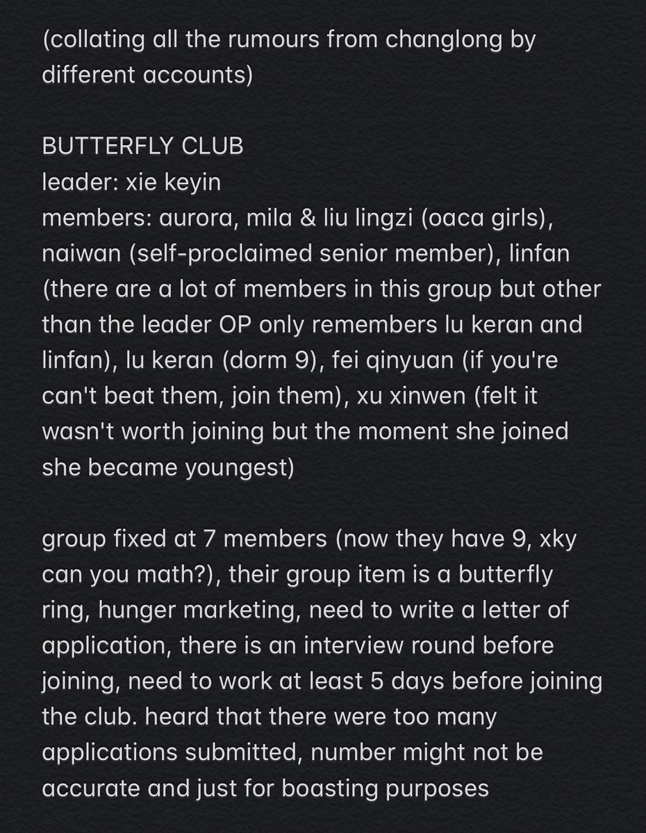 PART 1/2 OF BUTTERFLY CLUB - basic info + members- what they went around doing haha- group identity/item